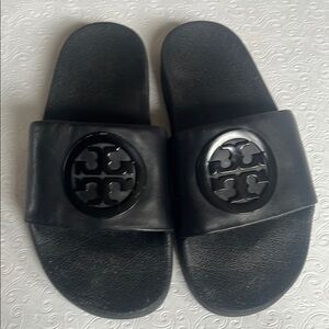 Tory Burch Lina Leather Black Slide Sandals